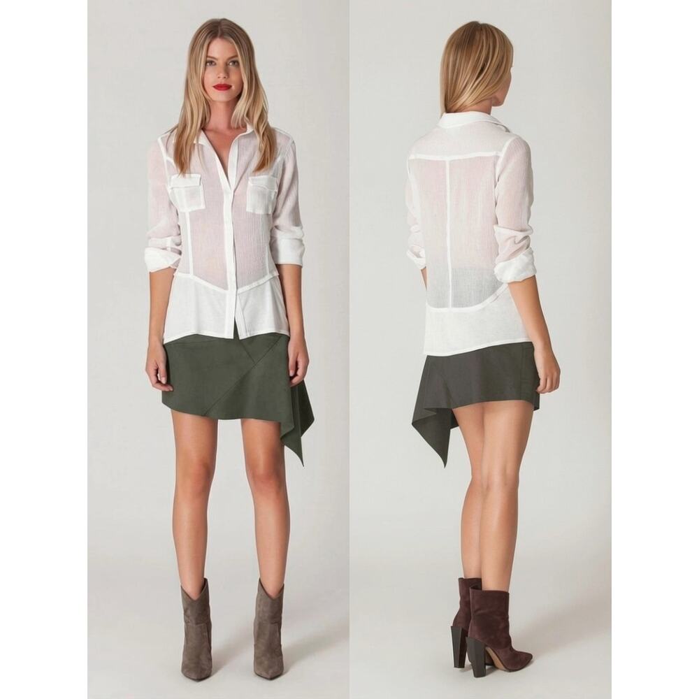 LIBERTY GARDEN Free People Asia Suede Asymetrical Hem Mini Skirt Large Moss
